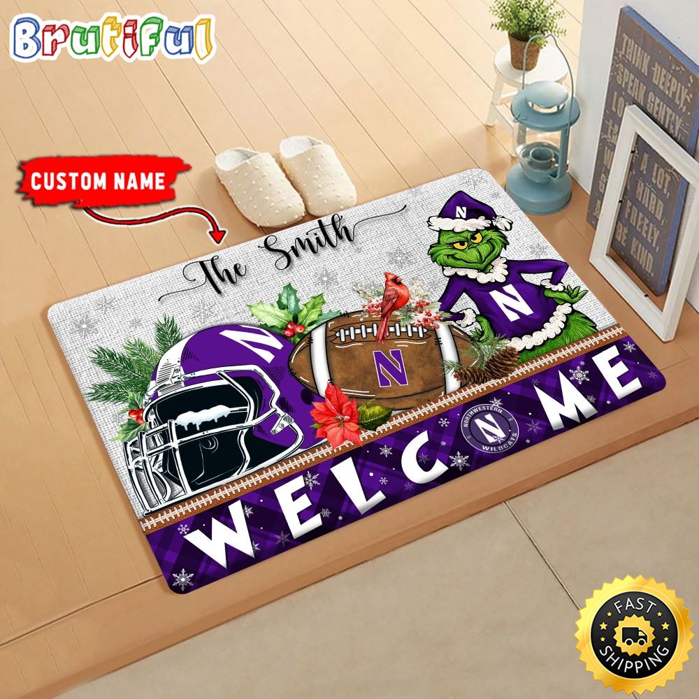 Sportswearmerch Northwestern Wildcats NCAA Grinch Christmas Doormat For Fan