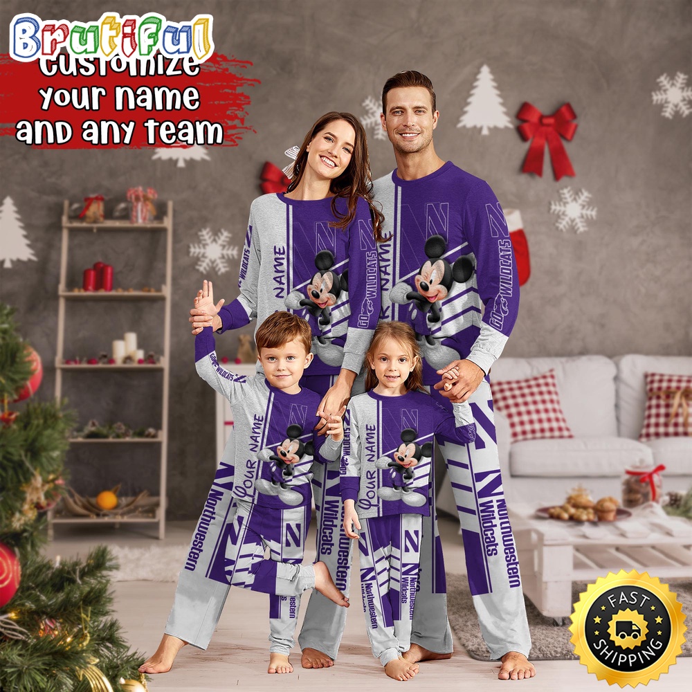 Sportswearmerch Northwestern Wildcats NCAA Mickey Mouse Personalized Pajamas Family For Fan