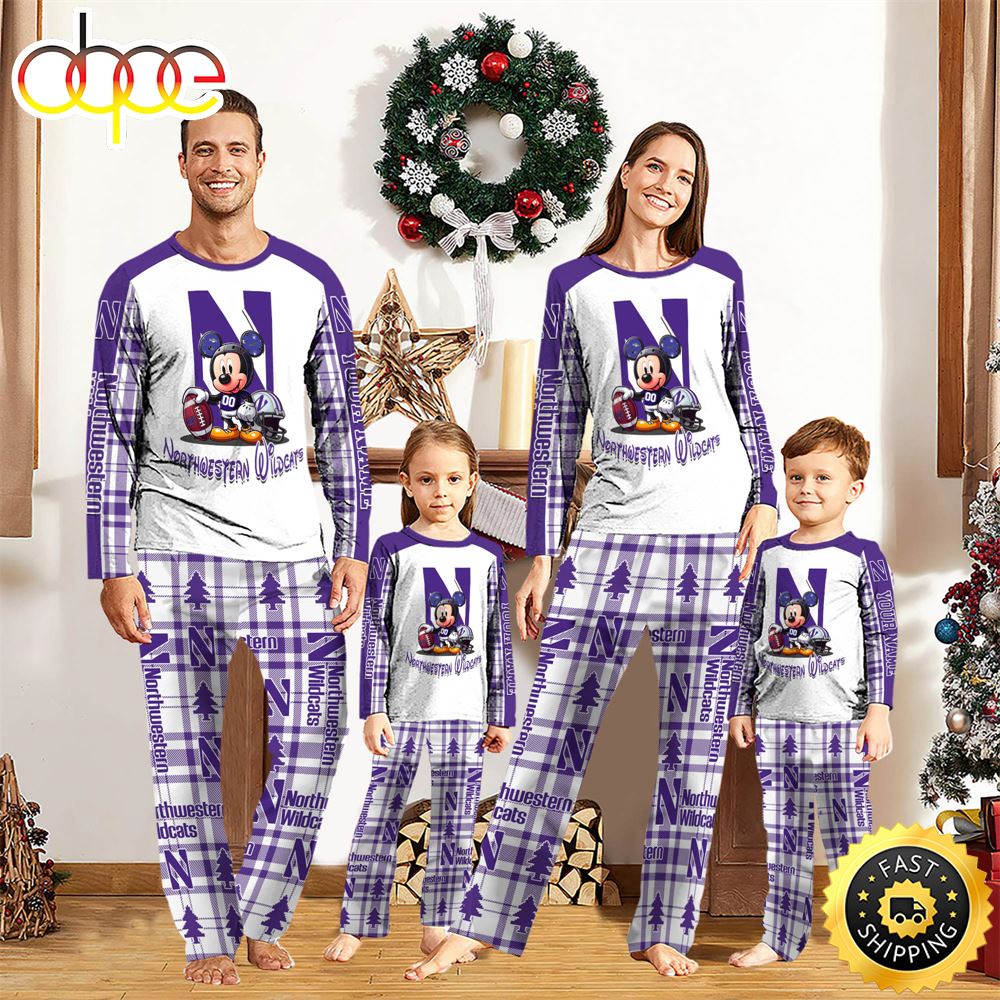 Sportswearmerch Northwestern Wildcats NCAA x Mickey Mouse Personalized Pajamas Family For Fan