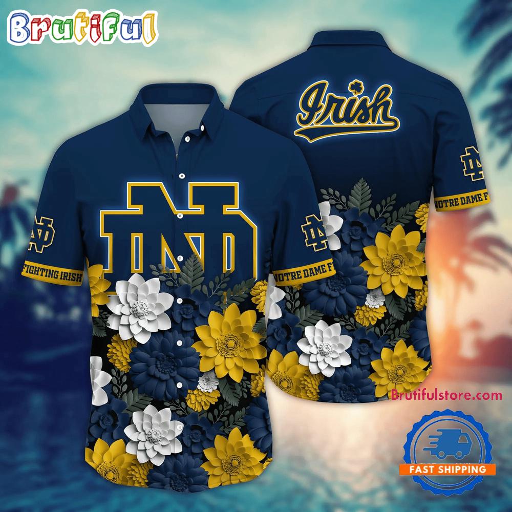 Sportswearmerch Notre Dame Fighting Irish NCAA Flower Tropical Summer Beach Hawaiian Shirt For Fan