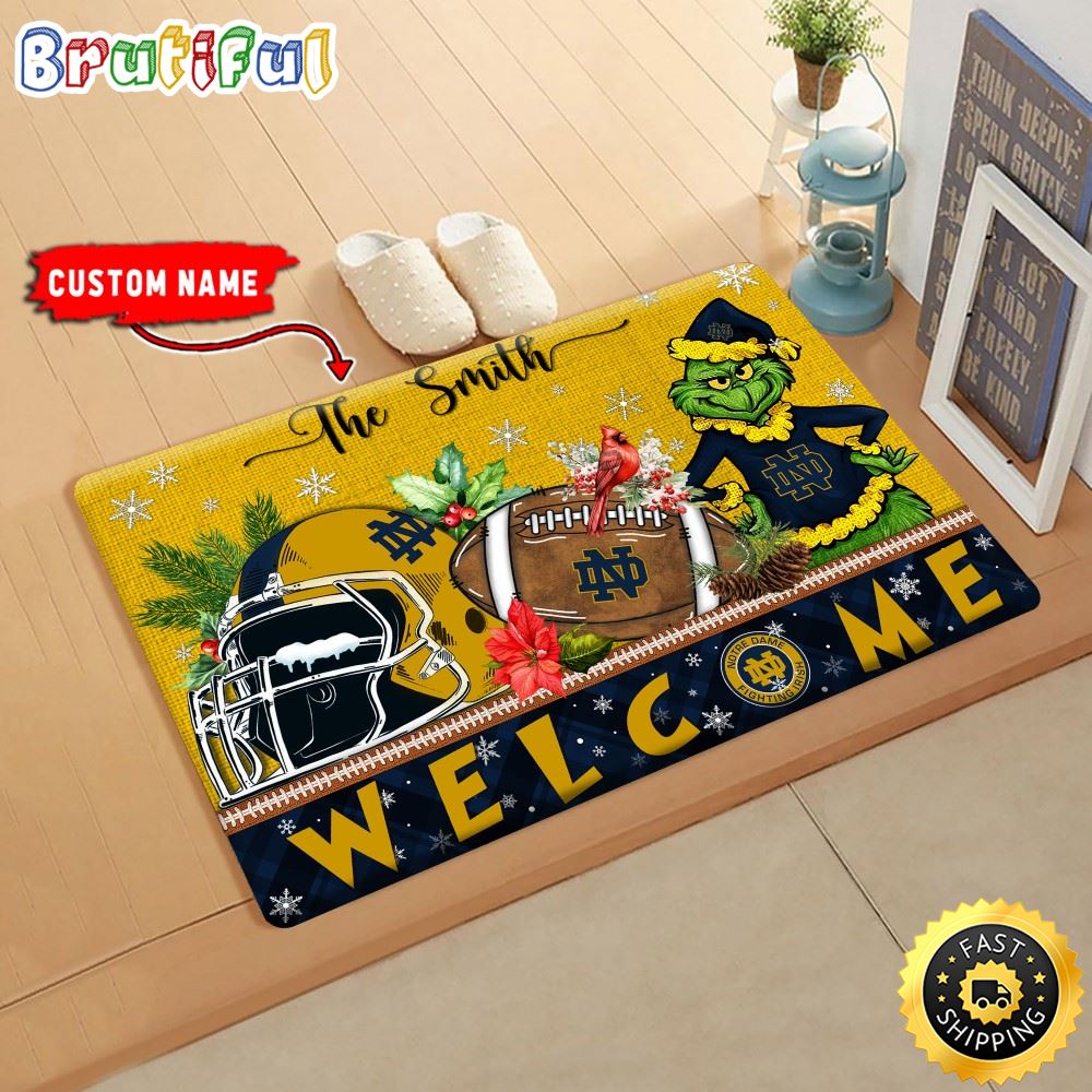 Sportswearmerch Notre Dame Fighting Irish NCAA Grinch Christmas Doormat For Fan