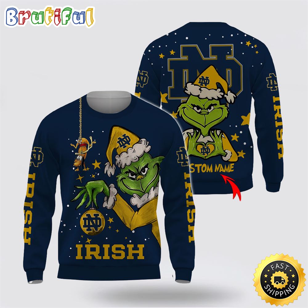 Sportswearmerch Notre Dame Fighting Irish NCAA Grinch Christmas Football Sweater For Fan