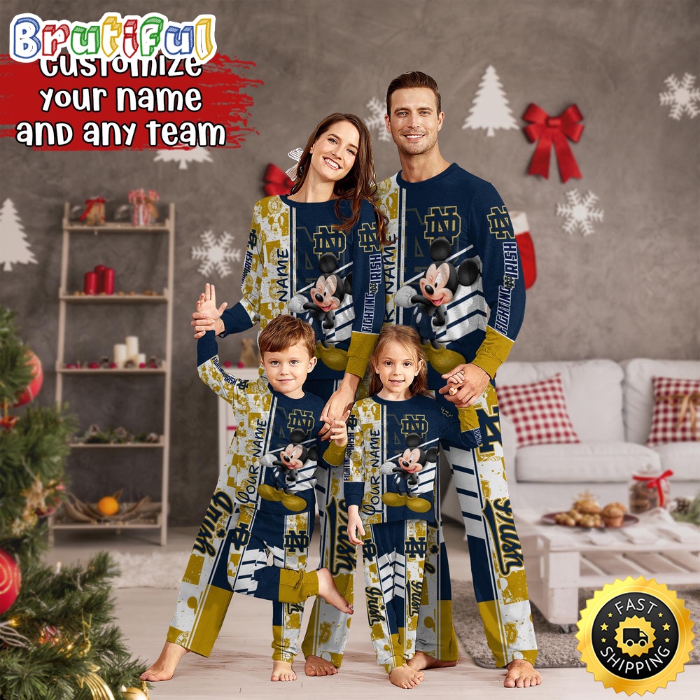 Sportswearmerch Notre Dame Fighting Irish NCAA Mickey Mouse Personalized Pajamas Family For Fan