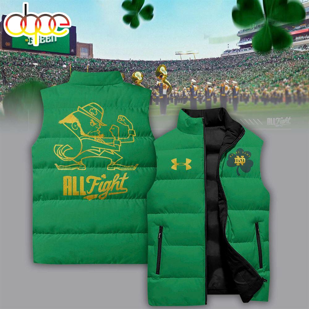 Sportswearmerch Notre Dame Fighting Irish NCAA NCAA Wear Green 2024 Personalized Sleeveless Puffer Jacket For Fan