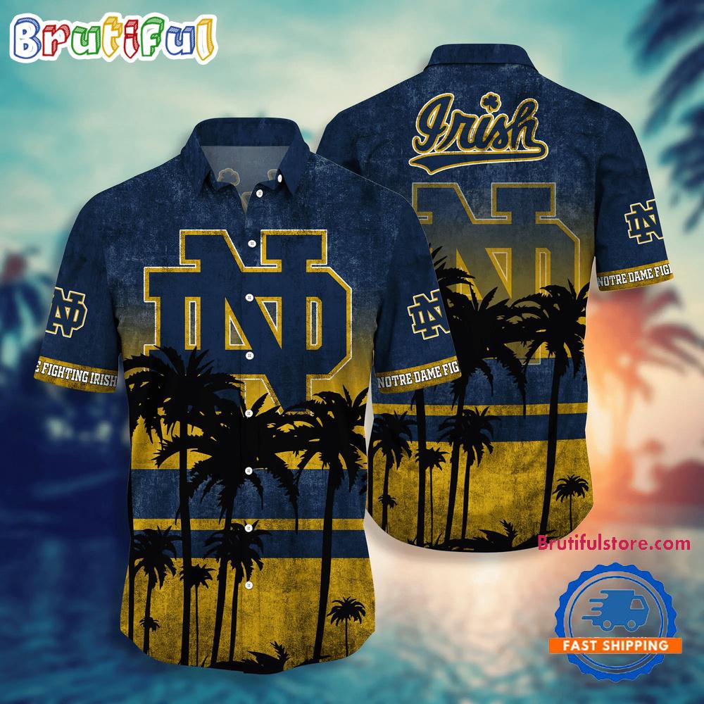 Sportswearmerch Notre Dame Fighting Irish NCAA Palm Tree Summer Beach Personalized Hawaiian Shirt For Fan