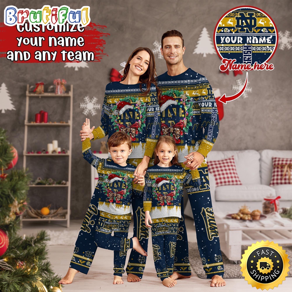 Sportswearmerch Notre Dame Fighting Irish NCAA Personalized Pajamas Family For Fan