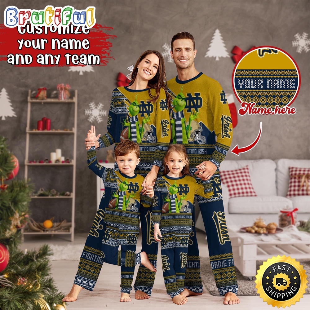 Sportswearmerch Notre Dame Fighting Irish NCAA Personalized Pajamas Family For Fan