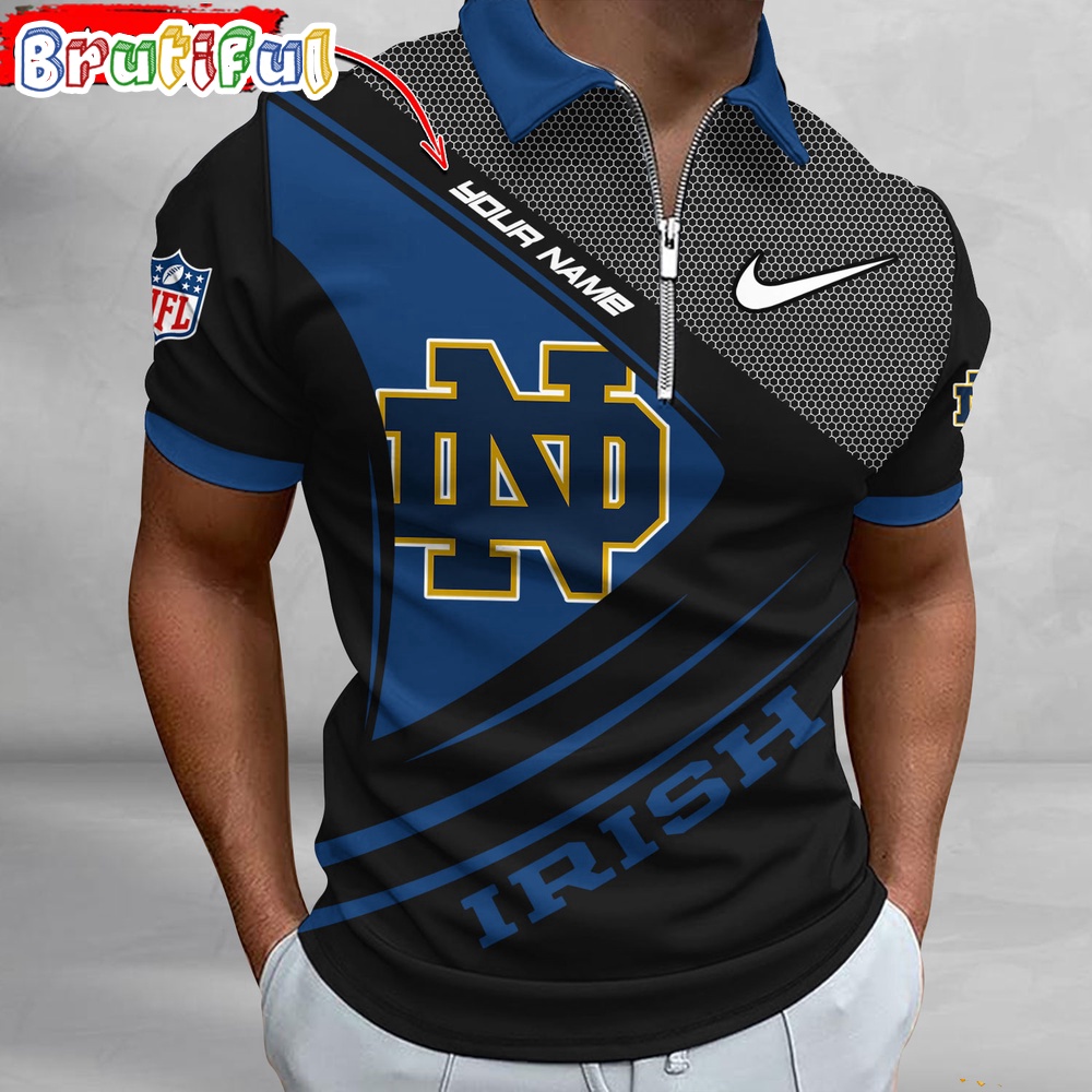 Sportswearmerch Notre Dame Fighting Irish NCAA Personalized Zip Polo Shirt For Fan