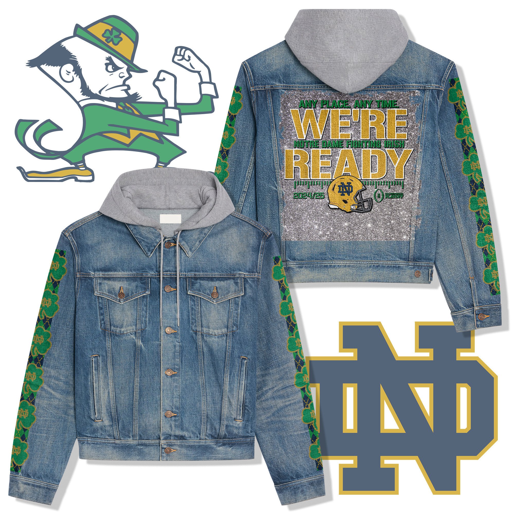Sportswearmerch Notre Dame Fighting Irish Style Hooded Denim Jacket Gift For Fans