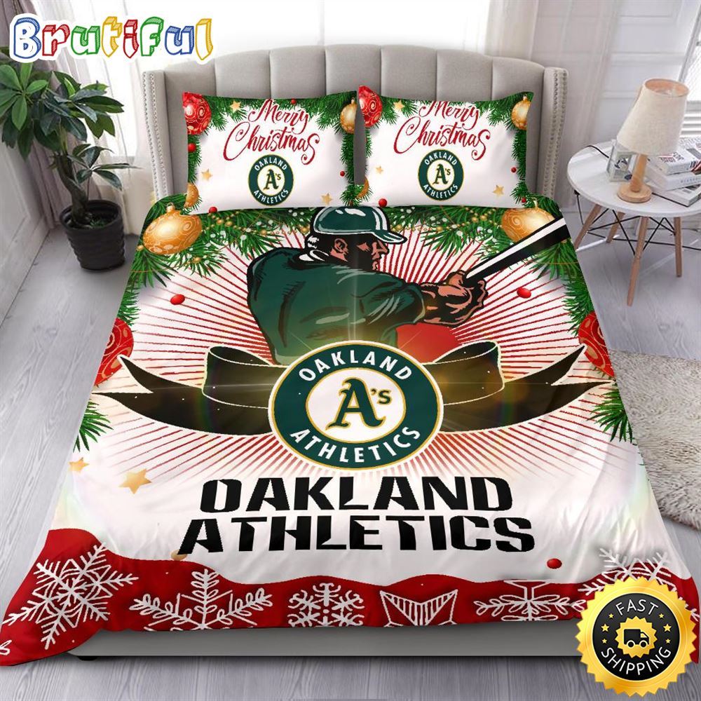 Sportswearmerch Oakland Athletics MLB Christmas Bedding Sets Merry For Fan