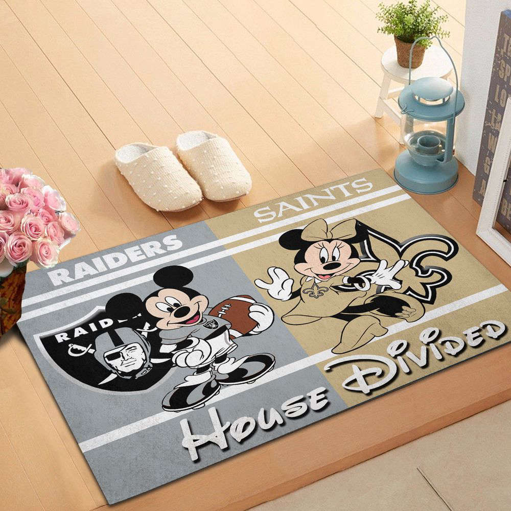 Sportswearmerch Oakland Raiders x New Orleans Saints NFL x Mickey And Minnie Doormat For Fan