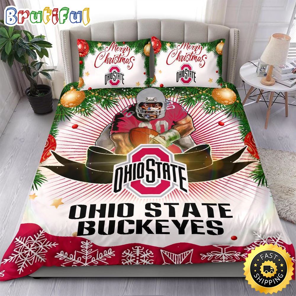 Sportswearmerch Ohio State Buckeyes NCAA Christmas Bedding Sets Merry For Fan