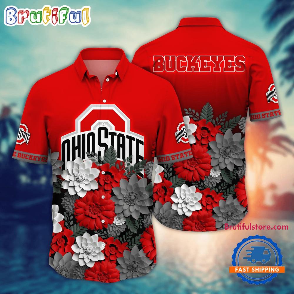 Sportswearmerch Ohio State Buckeyes NCAA Flower Tropical Summer Beach Hawaiian Shirt For Fan