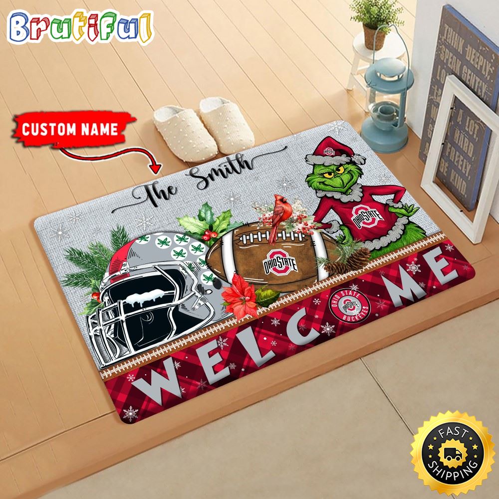 Sportswearmerch Ohio State Buckeyes NCAA Grinch Christmas Doormat For Fan