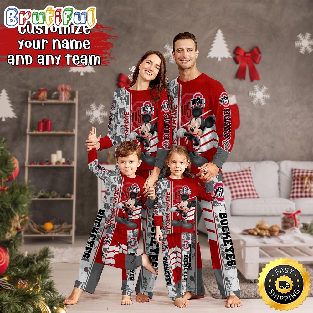 Sportswearmerch Ohio State Buckeyes NCAA Mickey Mouse Personalized Pajamas Family For Fan