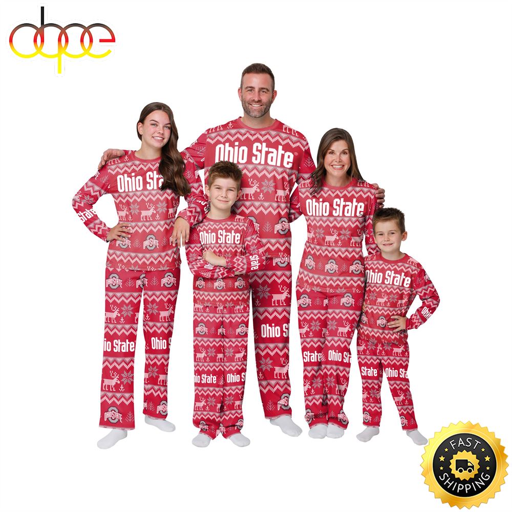 Sportswearmerch Ohio State Buckeyes NCAA Patterns Essentials Christmas Personalized Pajamas For Fan