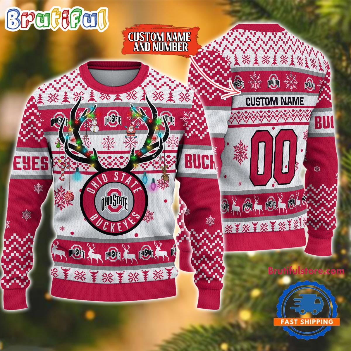 Sportswearmerch Ohio State Buckeyes NCAA Special Reindeer Light Personalized Christmas Sweater For Fan