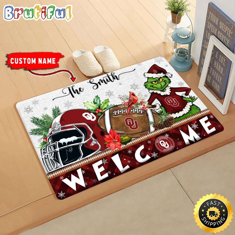 Sportswearmerch Oklahoma Sooners NCAA Grinch Christmas Doormat For Fan