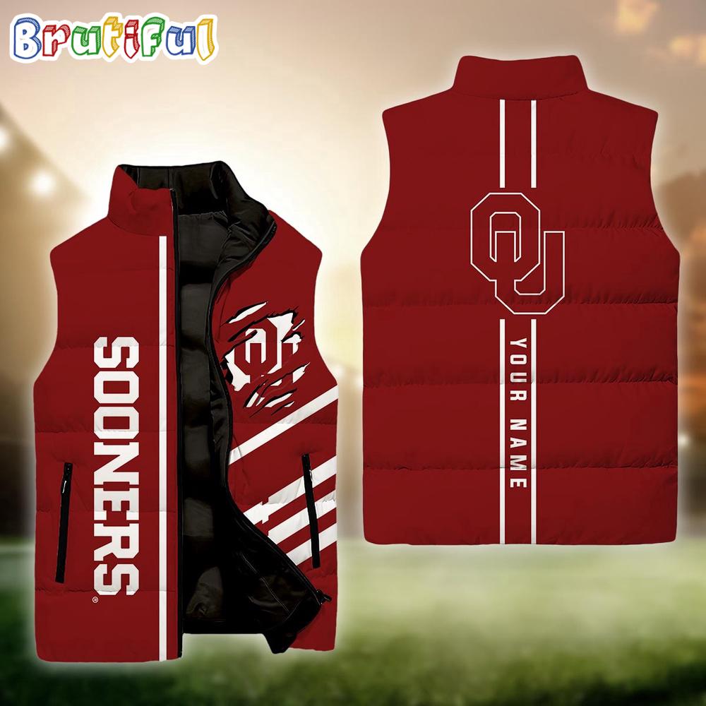 Sportswearmerch Oklahoma Sooners NCAA Personalized Sleeveless Down Puffer Jacket For Fan