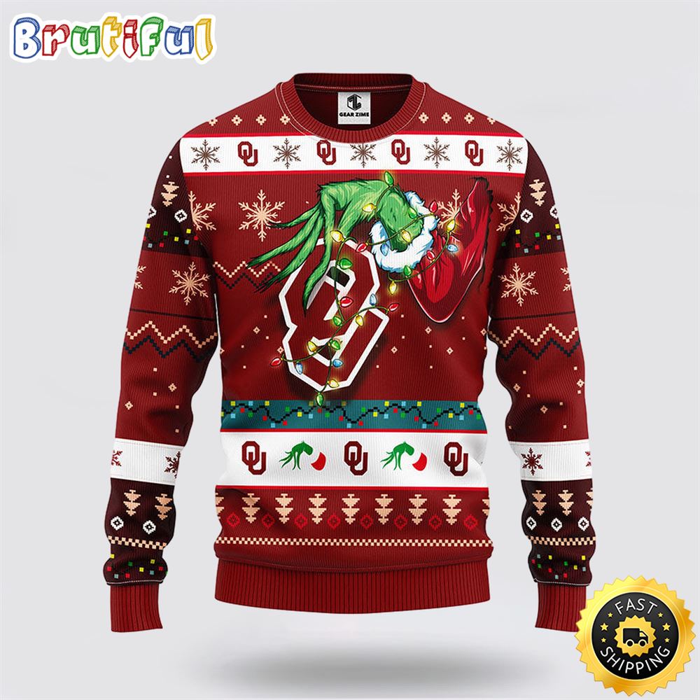 Sportswearmerch Oklahoma Sooners NCAA Sweater Grinch Personalized Christmas Sweater For Fan
