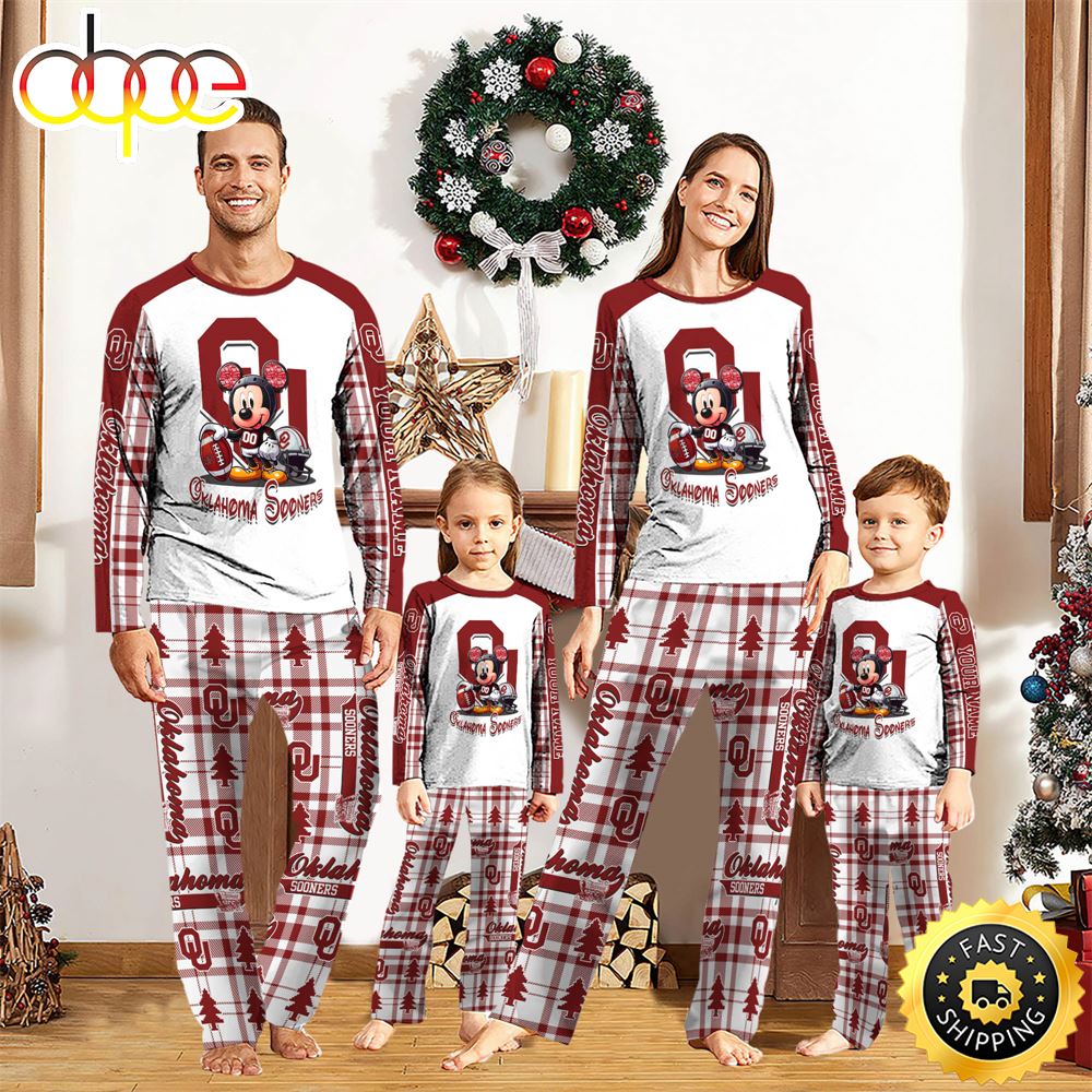 Sportswearmerch Oklahoma Sooners NCAA x Mickey Mouse Personalized Pajamas Family For Fan