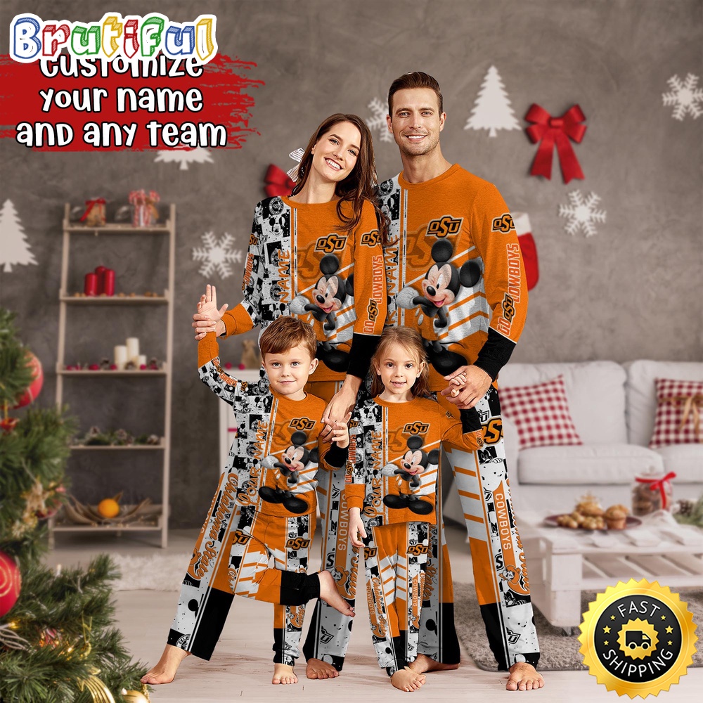 Sportswearmerch Oklahoma State Cowboys NCAA Mickey Mouse Personalized Pajamas Family For Fan