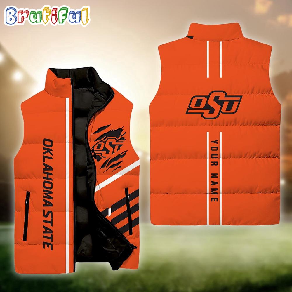 Sportswearmerch Oklahoma State Cowboys NCAA Personalized Sleeveless Down Puffer Jacket For Fan