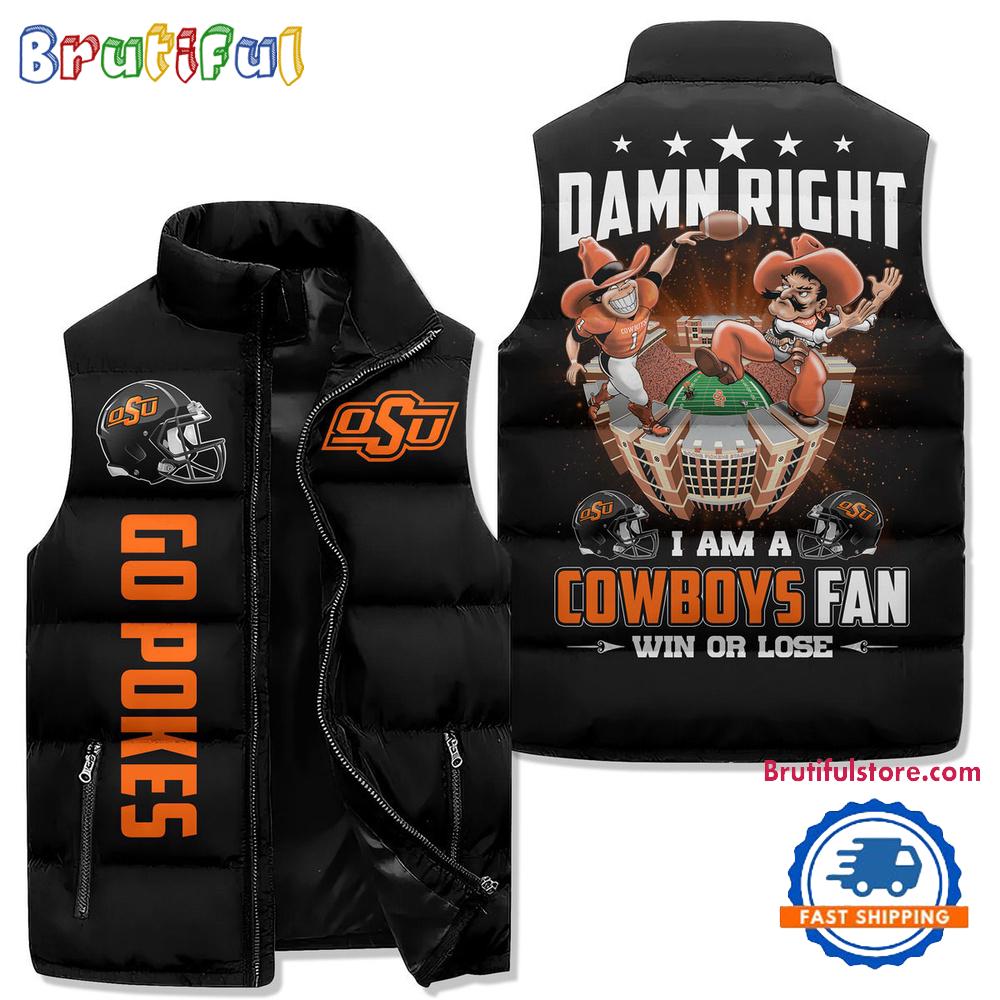 Sportswearmerch Oklahoma State Cowboys NCAA Sleeveless Puffer Jacket For Fan