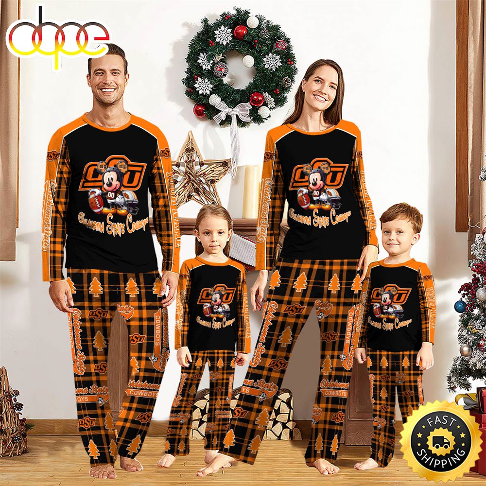 Sportswearmerch Oklahoma State Cowboys NCAA x Mickey Mouse Personalized Pajamas Family For Fan