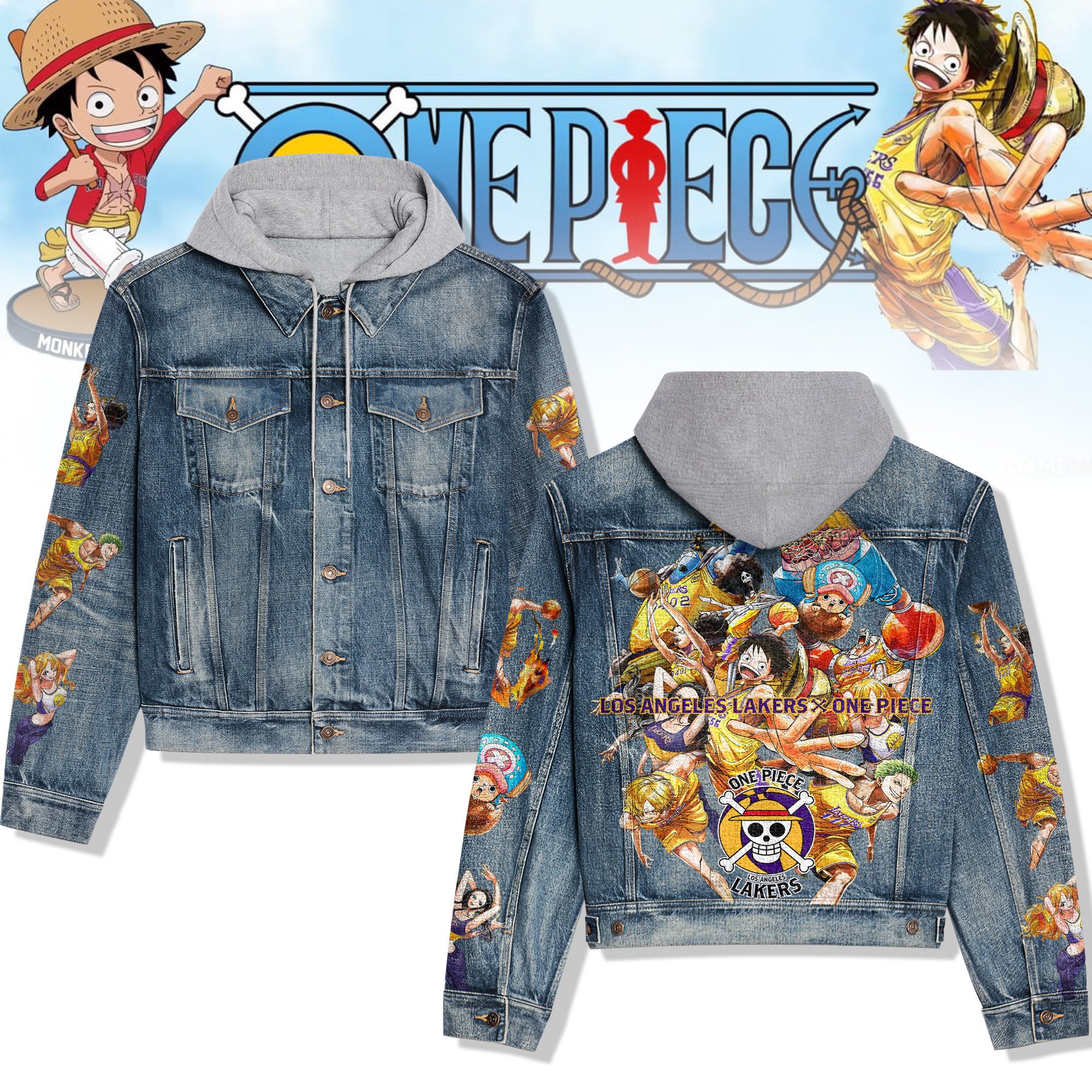 Sportswearmerch One Piece Style Hooded Denim Jacket Gift For Fans