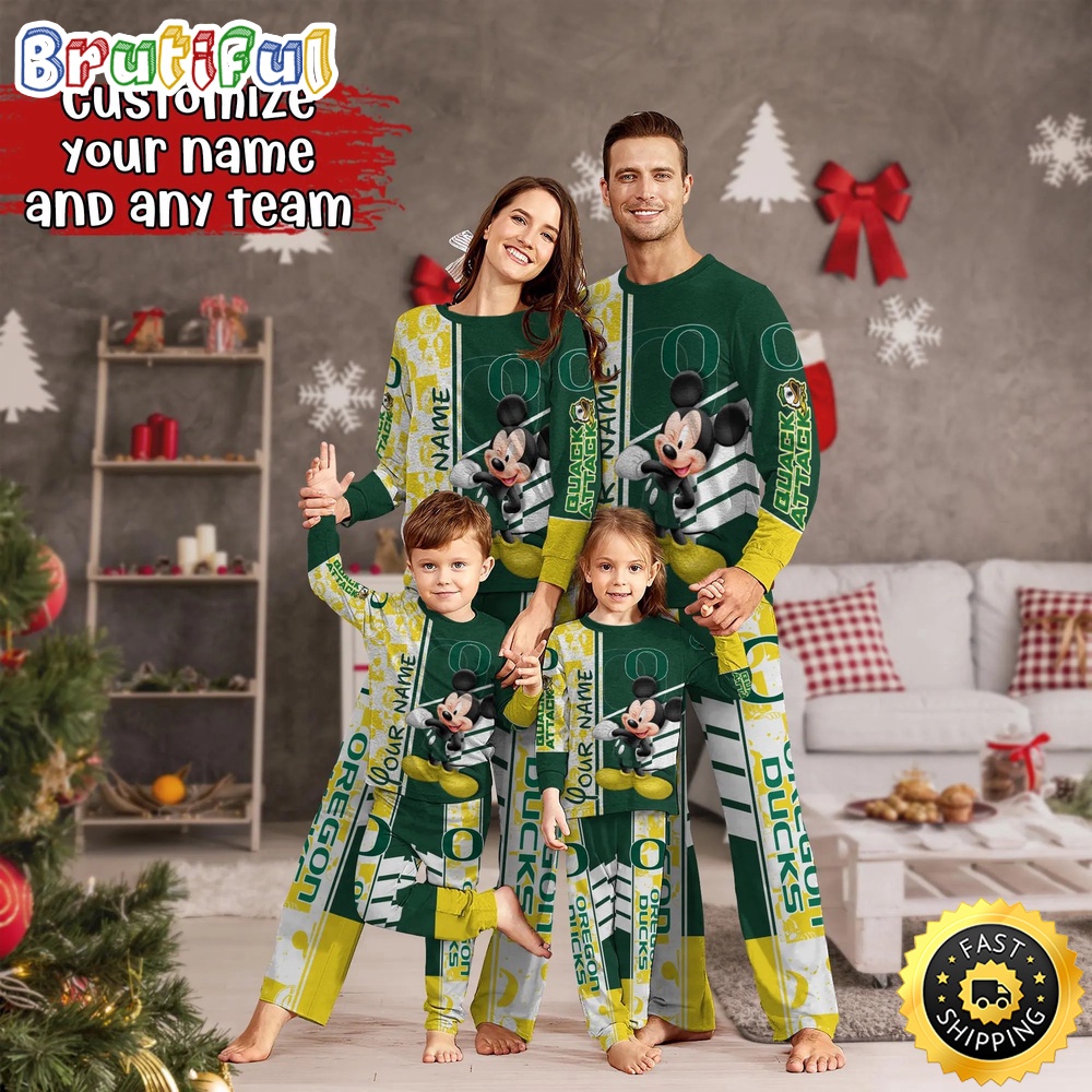 Sportswearmerch Oregon Ducks NCAA Mickey Mouse Personalized Pajamas Family For Fan