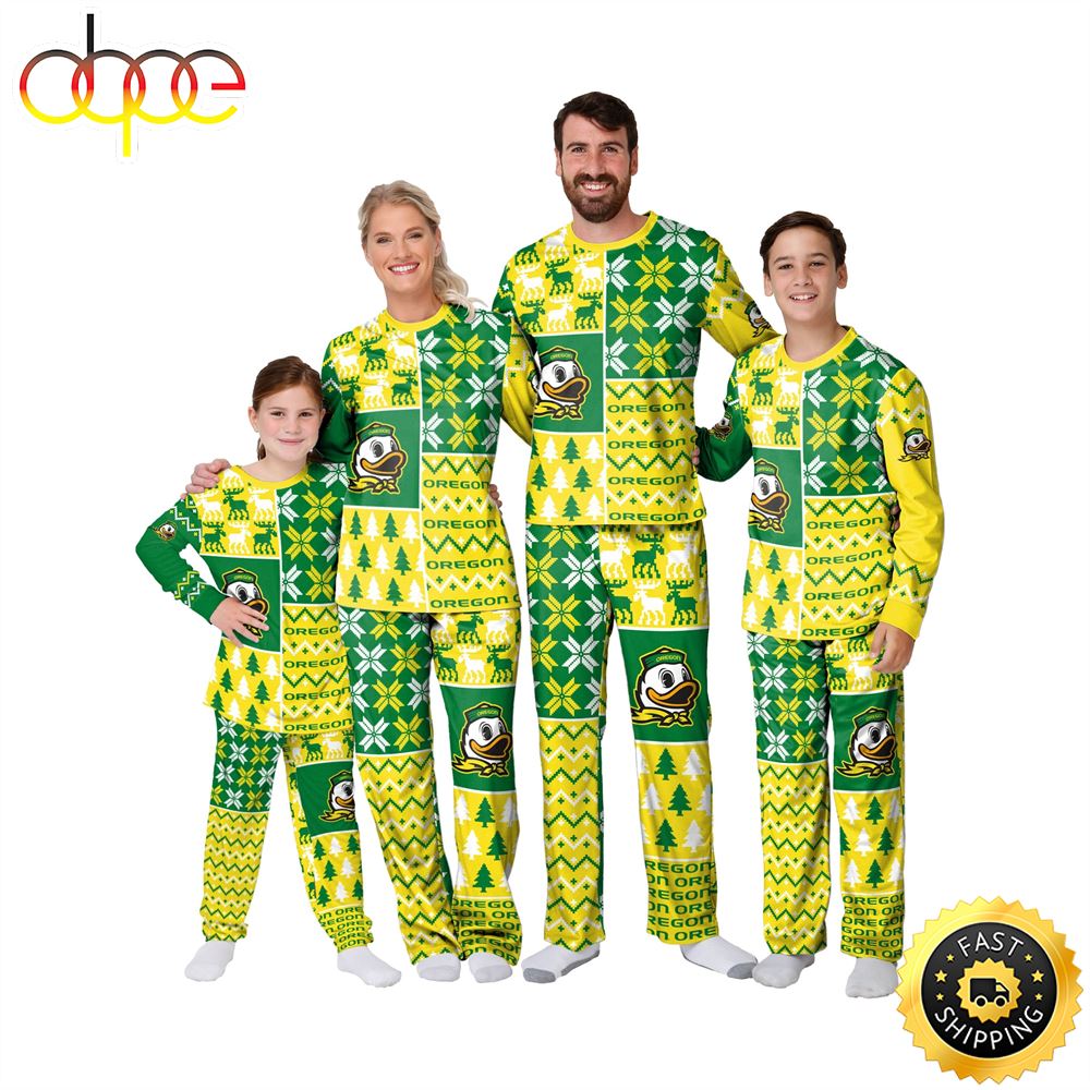 Sportswearmerch Oregon Ducks NCAA Patterns Essentials Christmas Personalized Pajamas For Fan