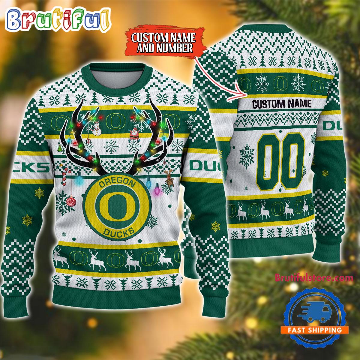 Sportswearmerch Oregon Ducks NCAA Special Reindeer Light Personalized Christmas Sweater For Fan