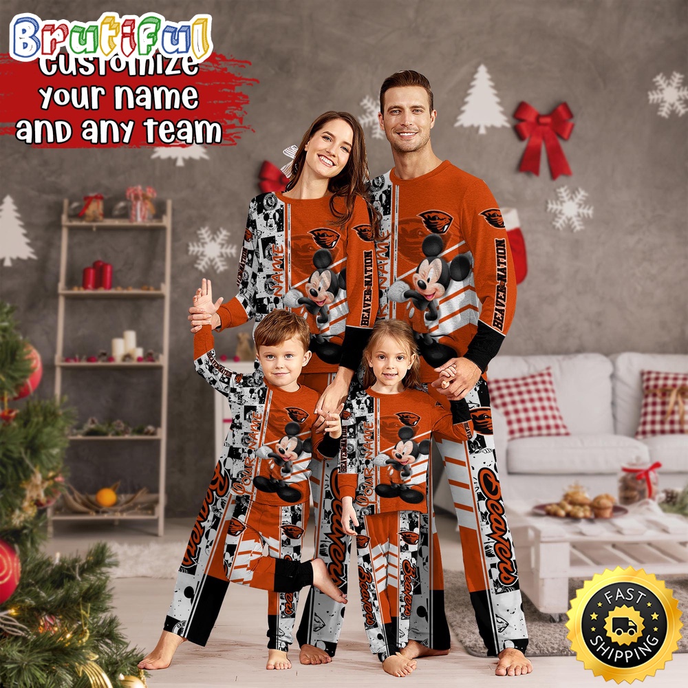 Sportswearmerch Oregon State Beavers NCAA Mickey Mouse Personalized Pajamas Family For Fan