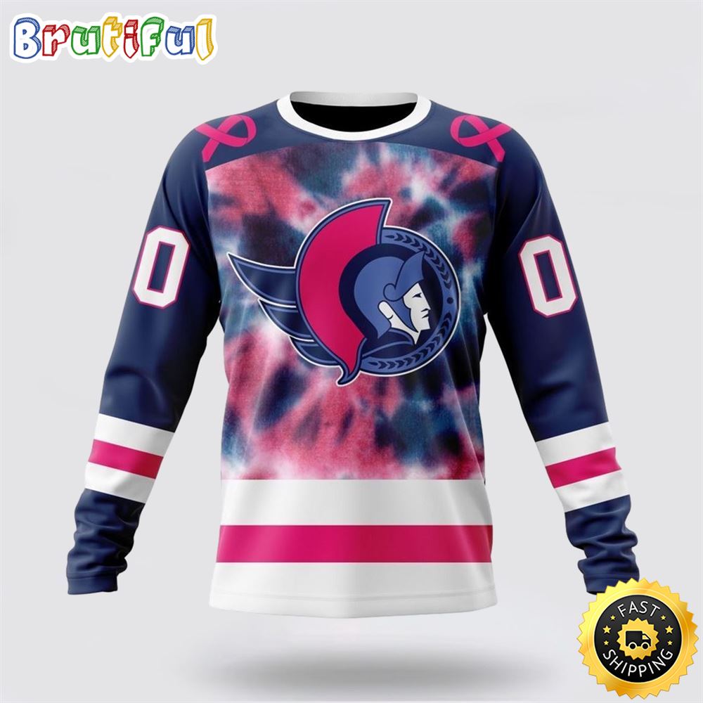 Sportswearmerch Ottawa Senators NHL Crewneck Pink October Fight Breast Cancer Personalized Sweater For Fan