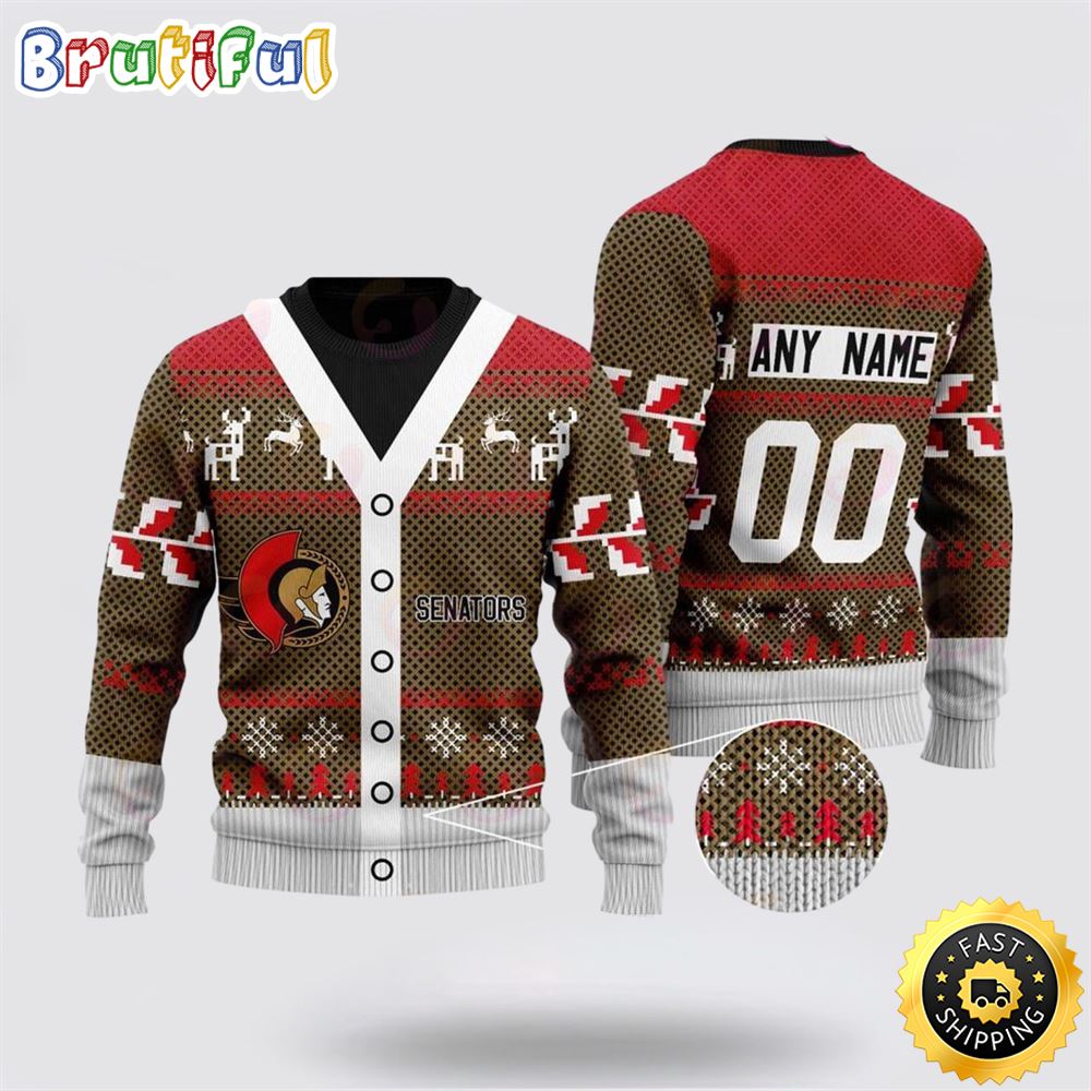 Sportswearmerch Ottawa Senators NHL Elk Pattern Personalized Christmas Sweater For Fan