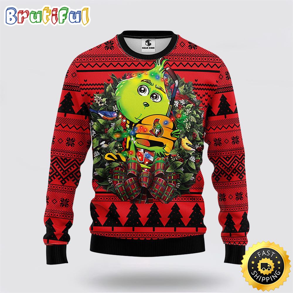 Sportswearmerch Ottawa Senators NHL Grinch Hug Ugly Christmas Sweater For Fan