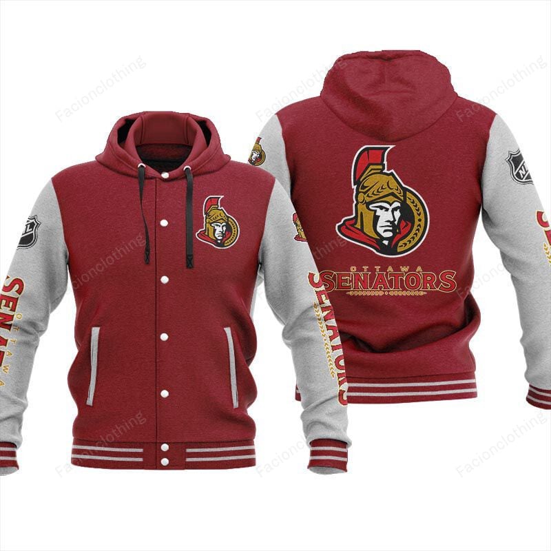 Sportswearmerch Ottawa Senators NHL Personalized Hooded Baseball Jacket For Fan