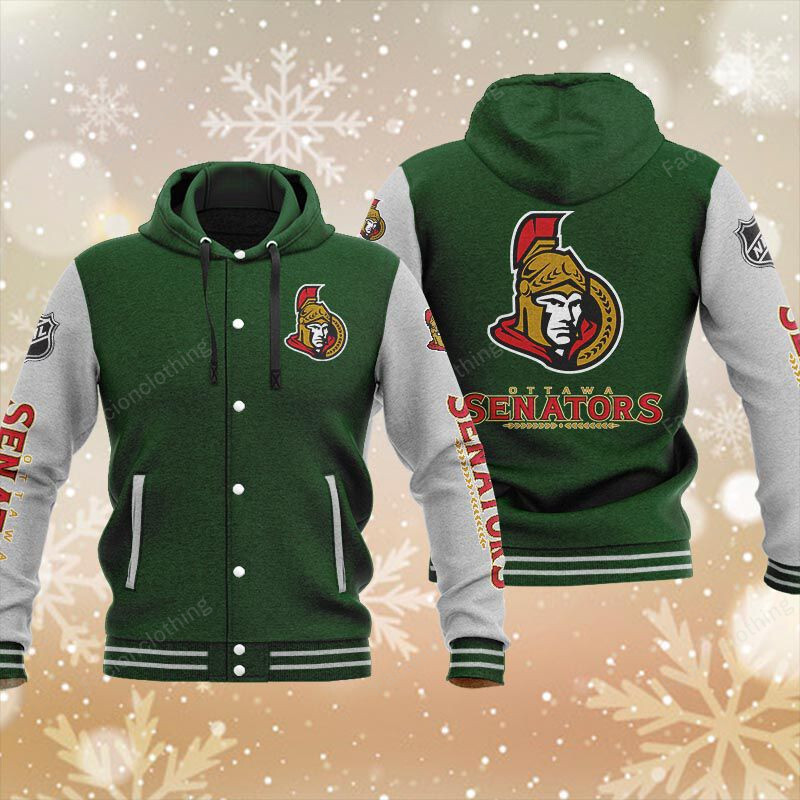 Sportswearmerch Ottawa Senators NHL Personalized Hooded Baseball Jacket For Fan