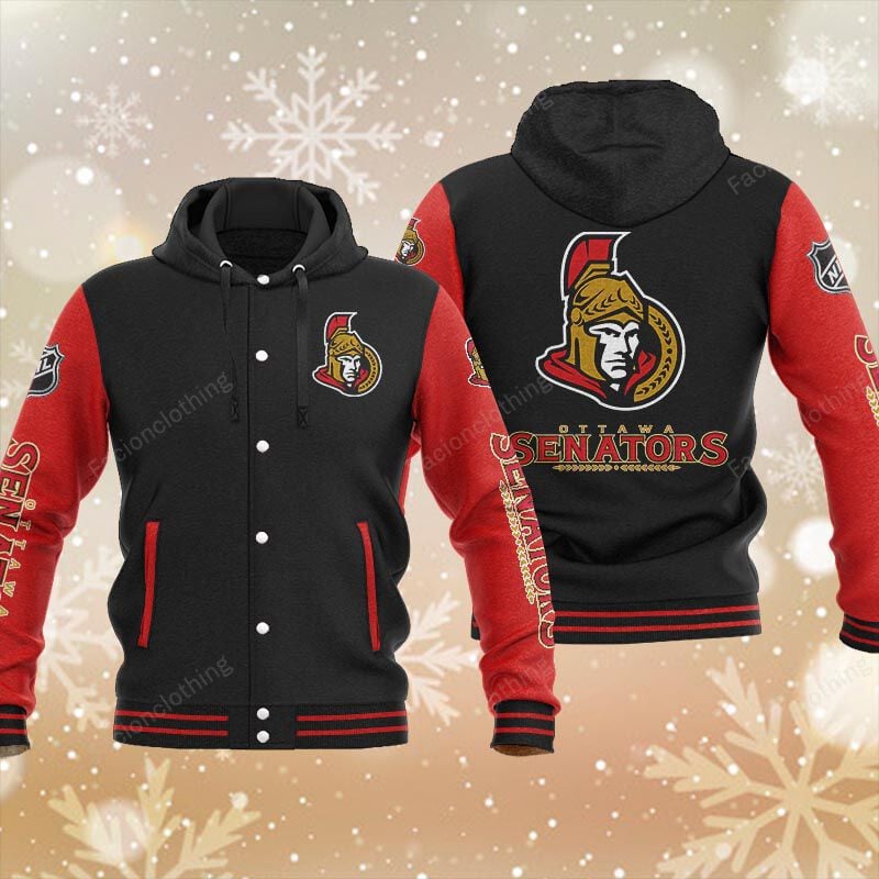 Sportswearmerch Ottawa Senators NHL Personalized Hooded Baseball Jacket For Fan