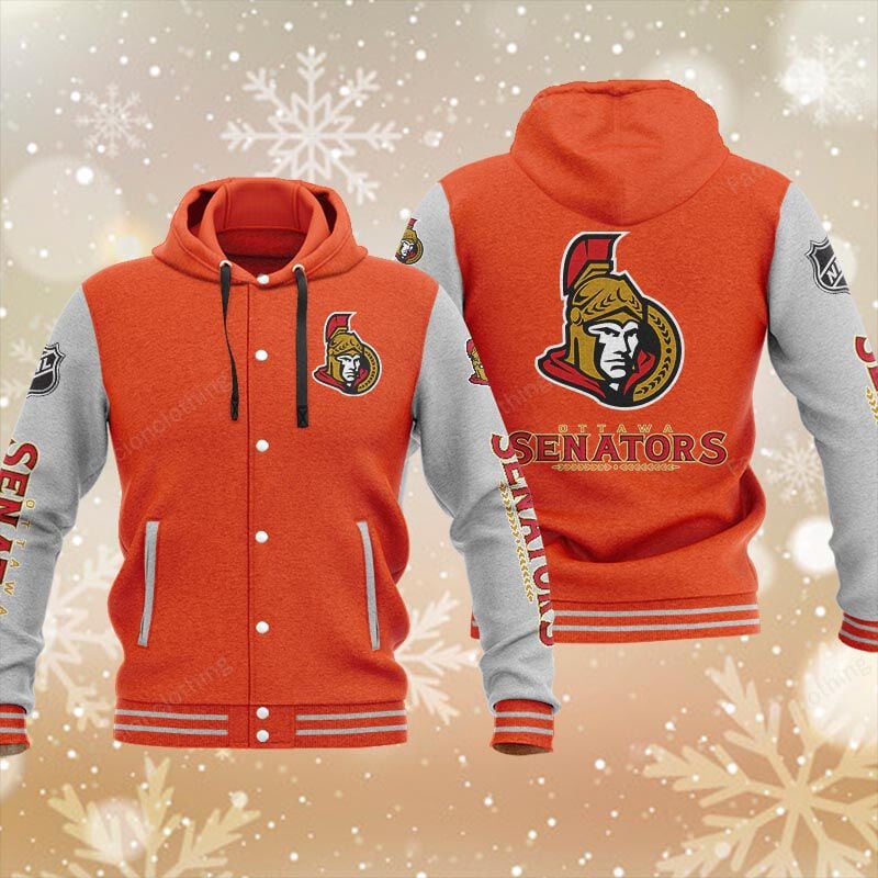 Sportswearmerch Ottawa Senators NHL Personalized Hooded Baseball Jacket For Fan