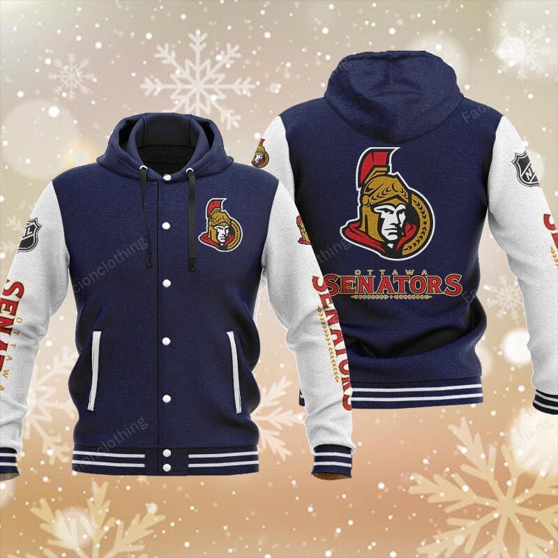 Sportswearmerch Ottawa Senators NHL Personalized Hooded Baseball Jacket For Fan