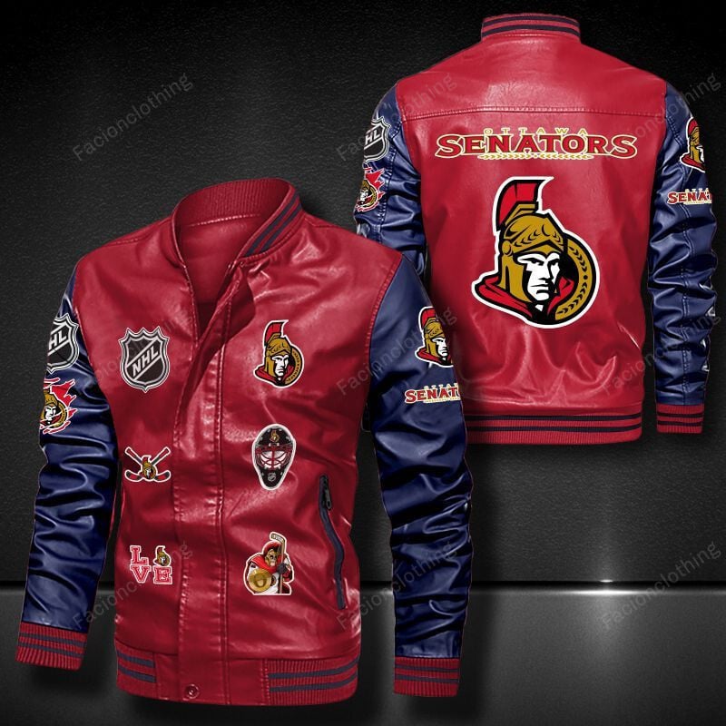 Sportswearmerch Ottawa Senators NHL Personalized Leather Bomber For Fan