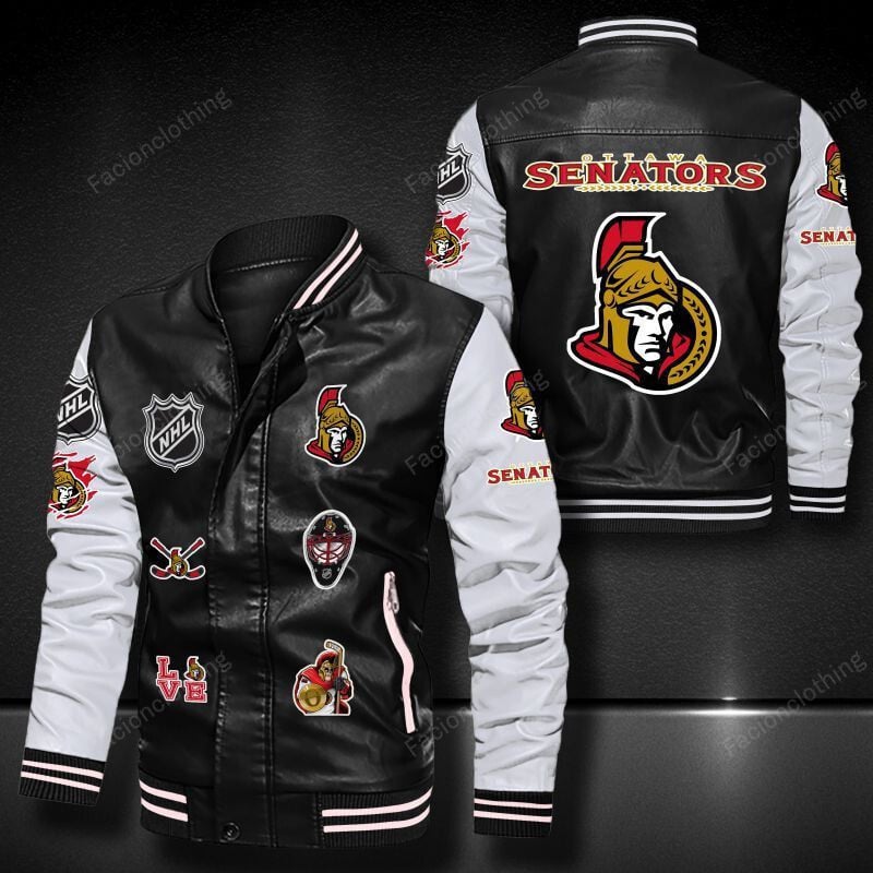 Sportswearmerch Ottawa Senators NHL Personalized Leather Bomber For Fan