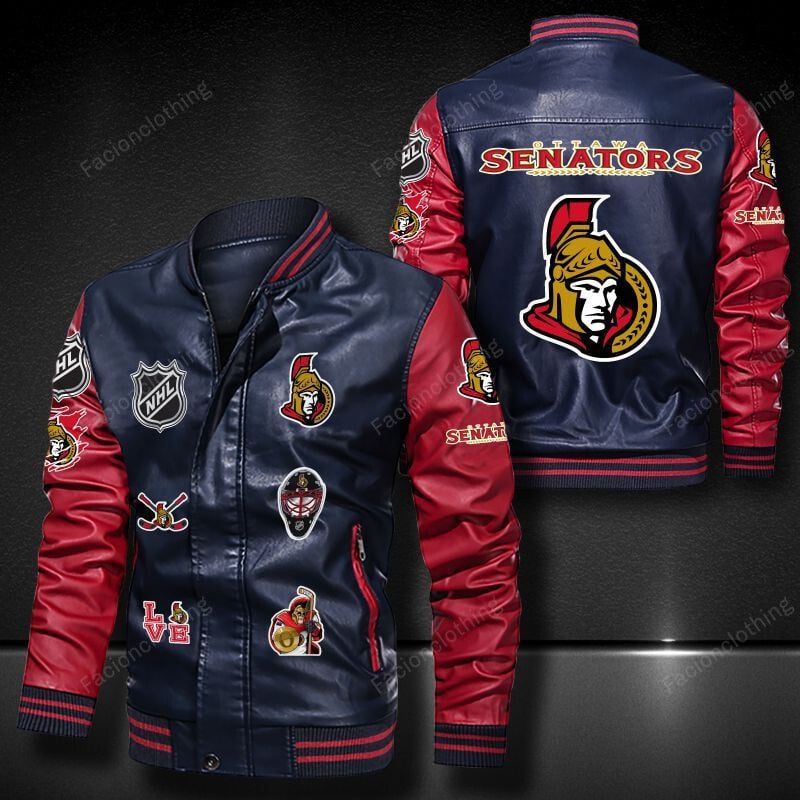 Sportswearmerch Ottawa Senators NHL Personalized Leather Bomber For Fan