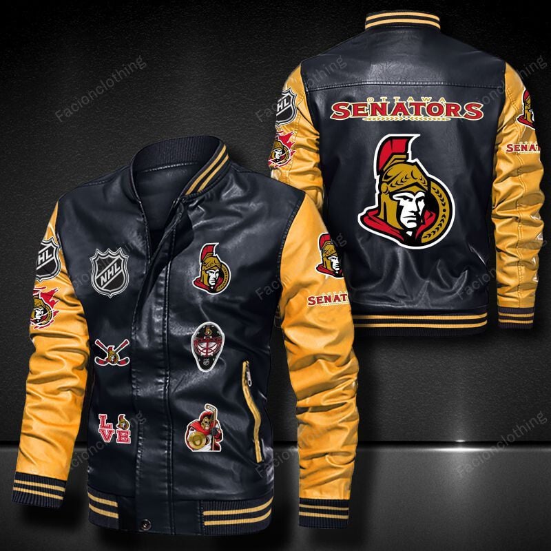 Sportswearmerch Ottawa Senators NHL Personalized Leather Bomber For Fan