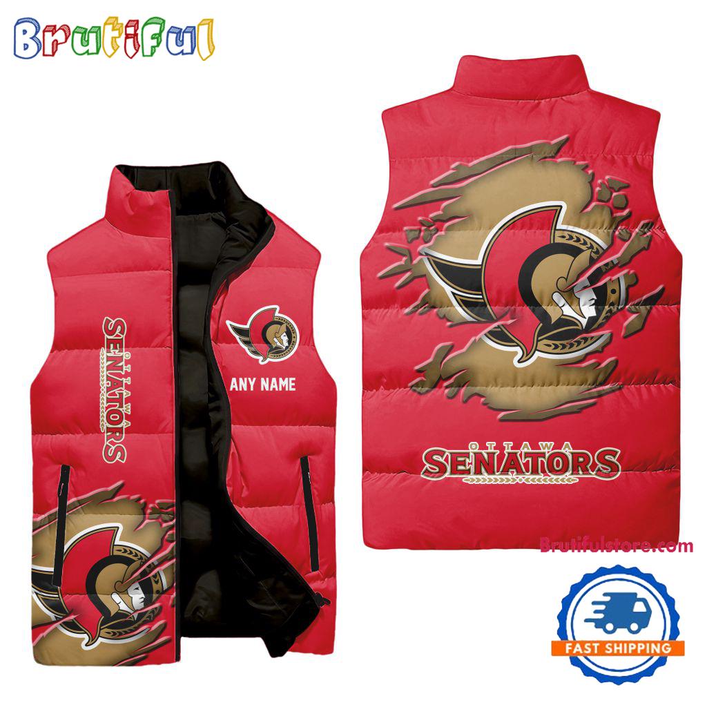 Sportswearmerch Ottawa Senators NHL Personalized Sleeveless Puffer Jacket For Fan