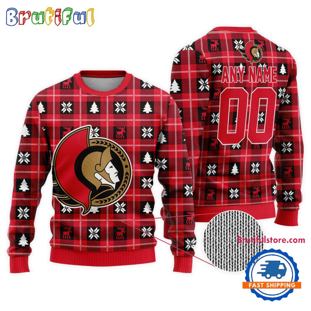 Sportswearmerch Ottawa Senators NHL Personalized Snow Tree Ugly Christmas Sweater For Fan