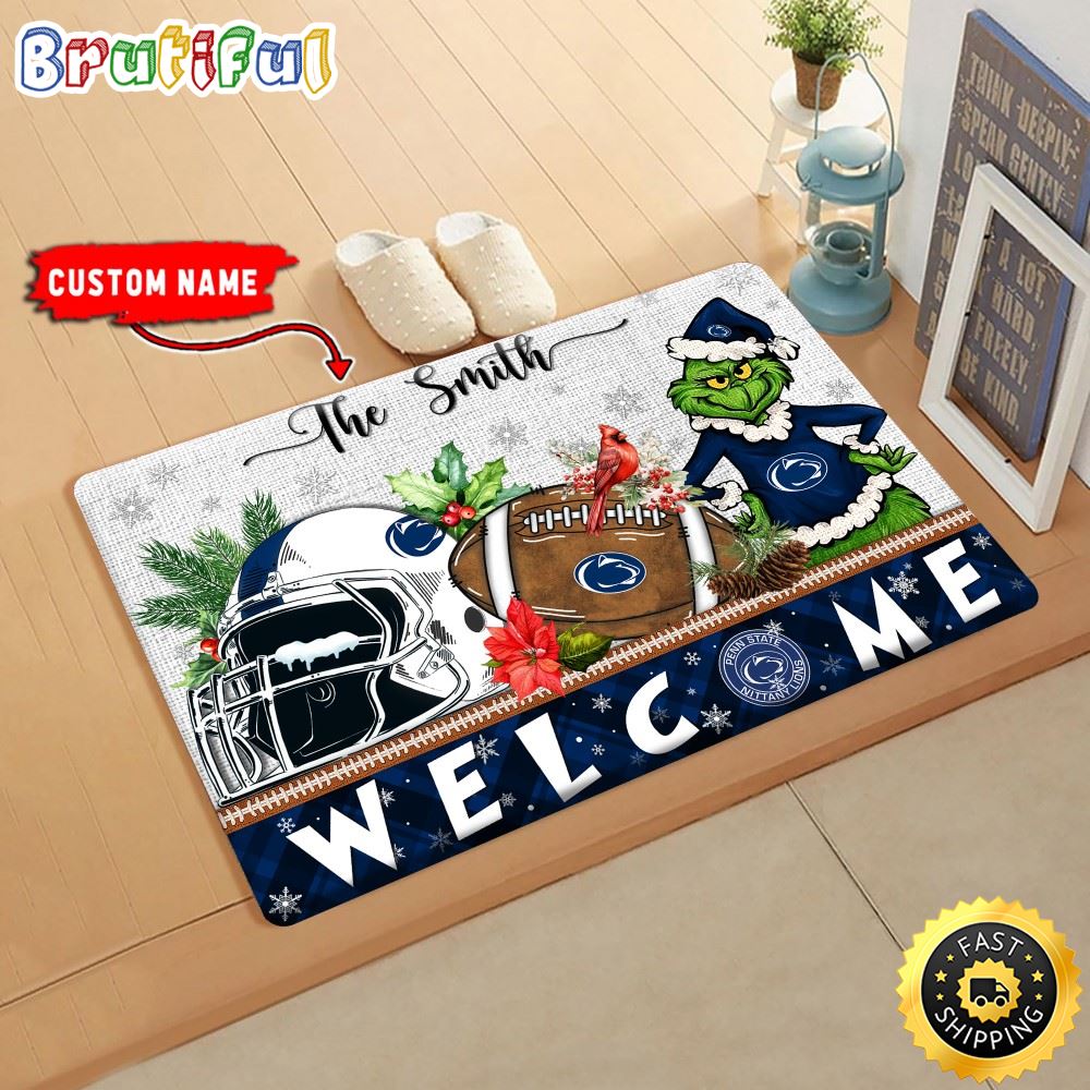 Sportswearmerch Penn State Nittany Lions NCAA Grinch Christmas Doormat For Fan
