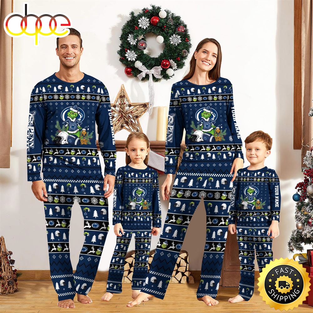 Sportswearmerch Penn State Nittany Lions NCAA Grinch Christmas Personalized Pajamas For Fan